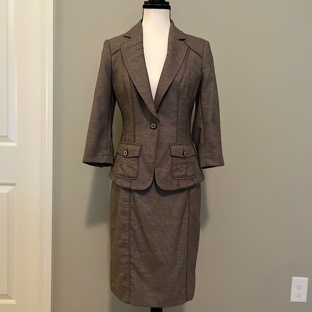 White House Black Market tan skirt suit